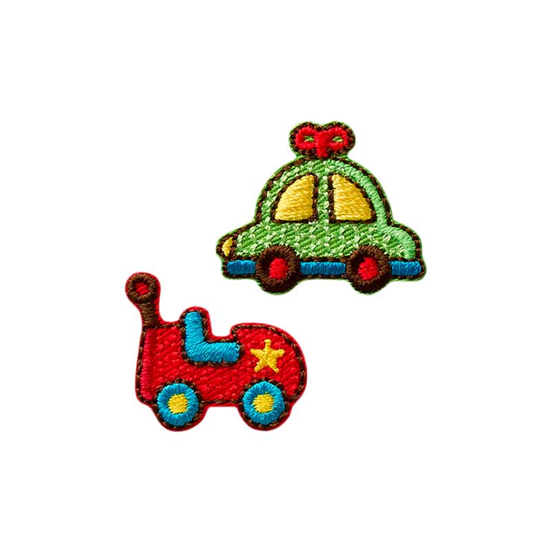 Mono Quick 06019 Spielzeugauto, Rot und Grün, 2er SET Bügelbild, Patch, Auto Pkw Aufziehauto