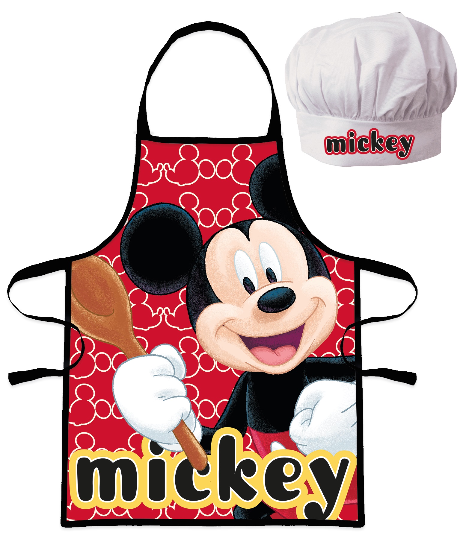 Disney Kinder Back Set, Mickey oder Minnie Mouse, Kochset Schürze mit Mütze, Micky Maus Chefkoch