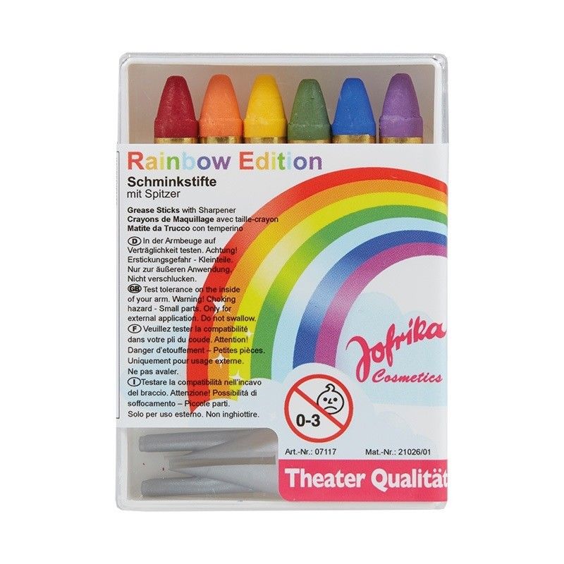 Jofrika Cosmetics 707117 - 6 Schminkstifte Regenbogen m Spitzer * Stifte Einhorn Set