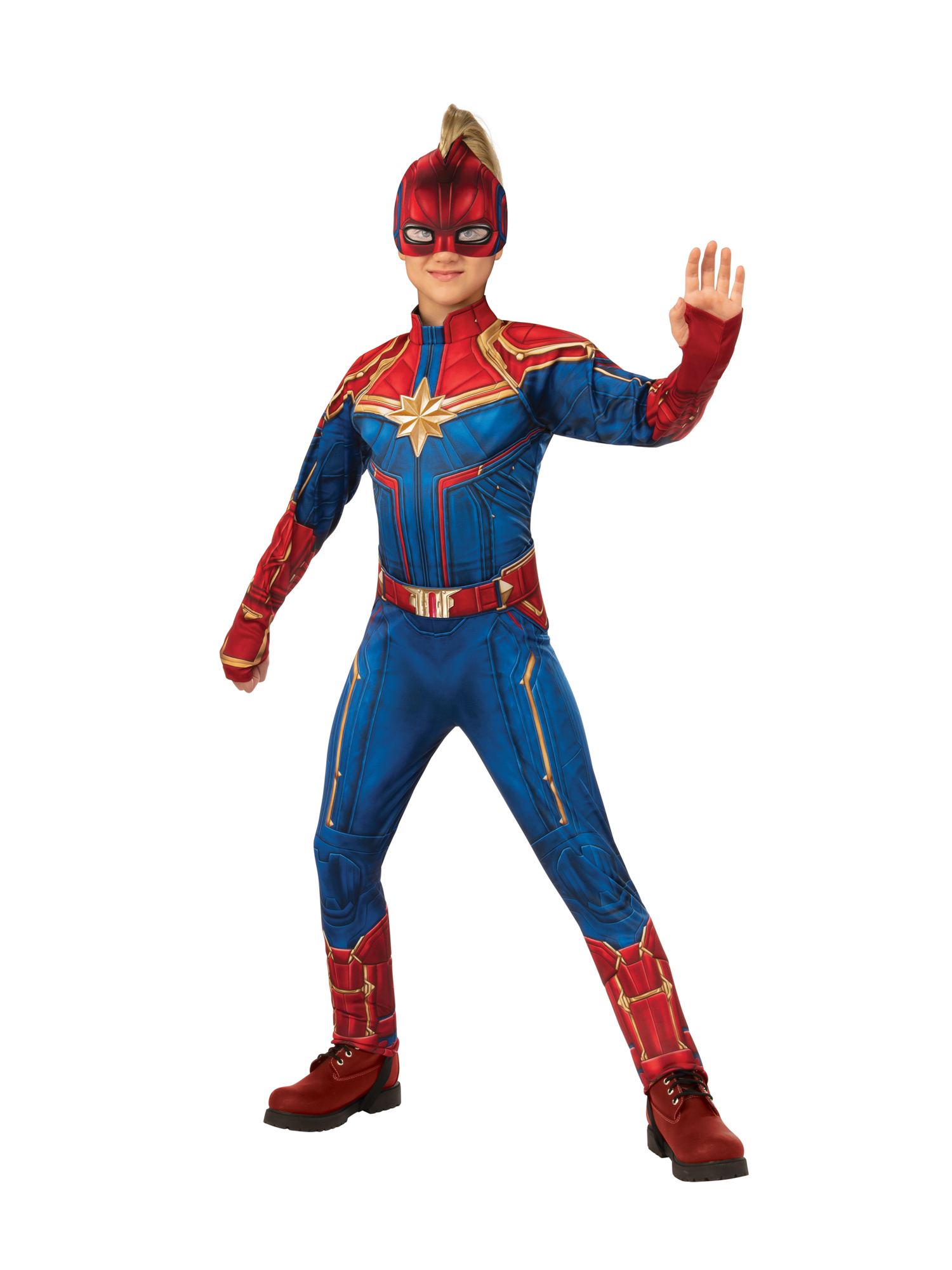 Rubies 700597 - Captain Marvel Deluxe Anzug, 3tlg. Kinder Kostüm, Gr. S- L