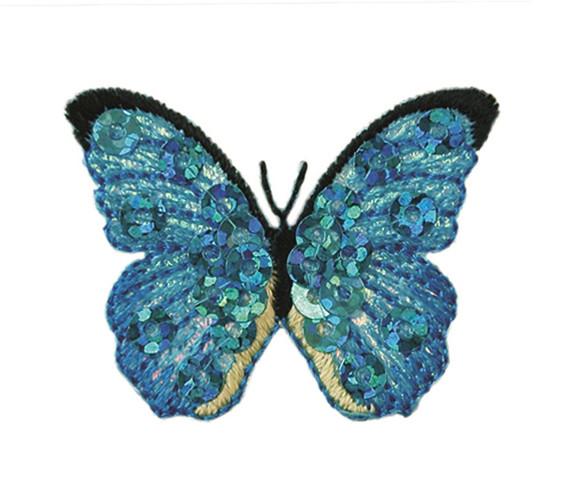 Mono Quick 04451 Schmetterling, türkis Bügelbild, Patch, ca. 3,6 x 2,8 cm Pailletten