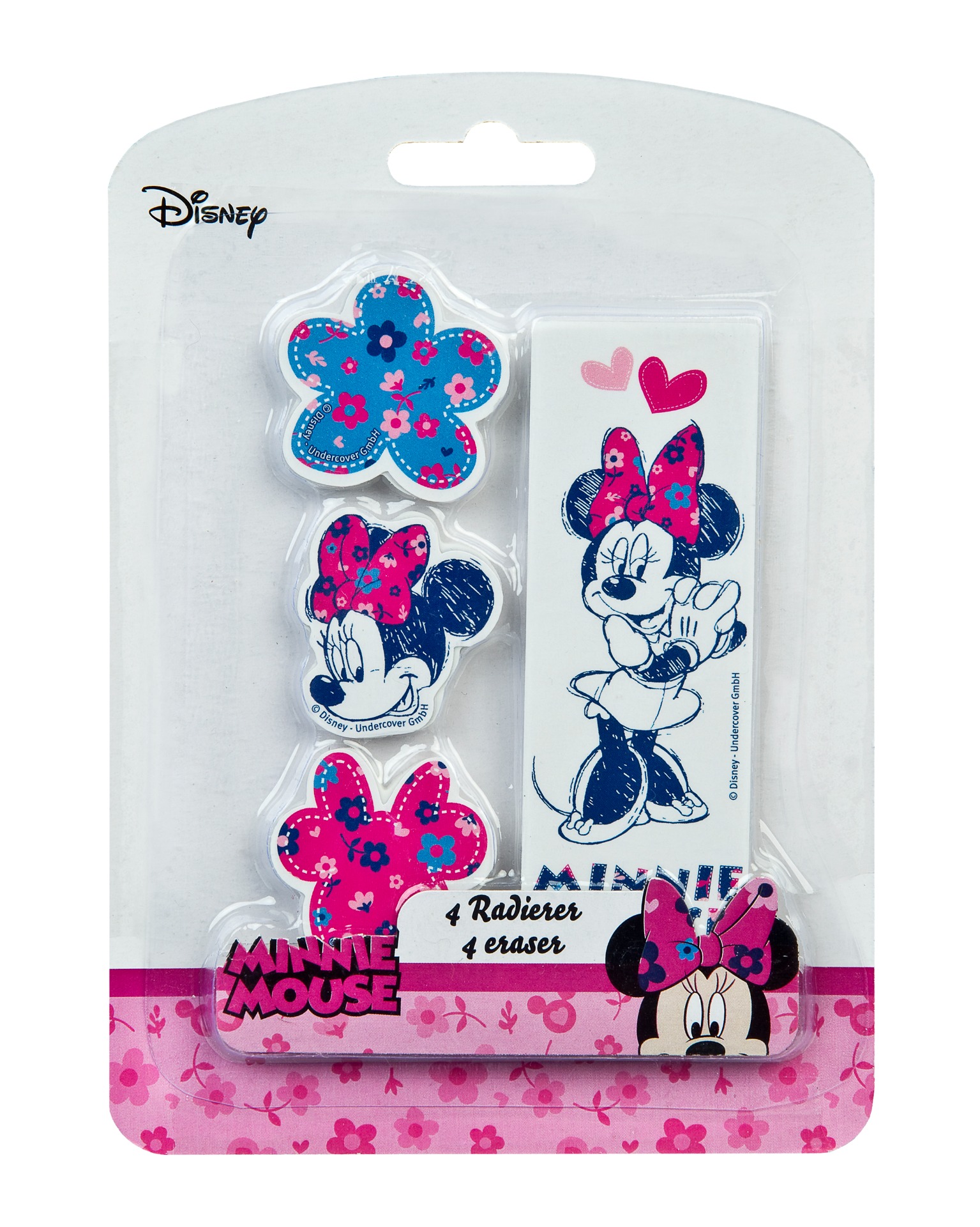 Minnie Maus Radiergummis von Disney, - 4er Pack - Zuckersüße Radierer, Minnie Mouse Eraser 