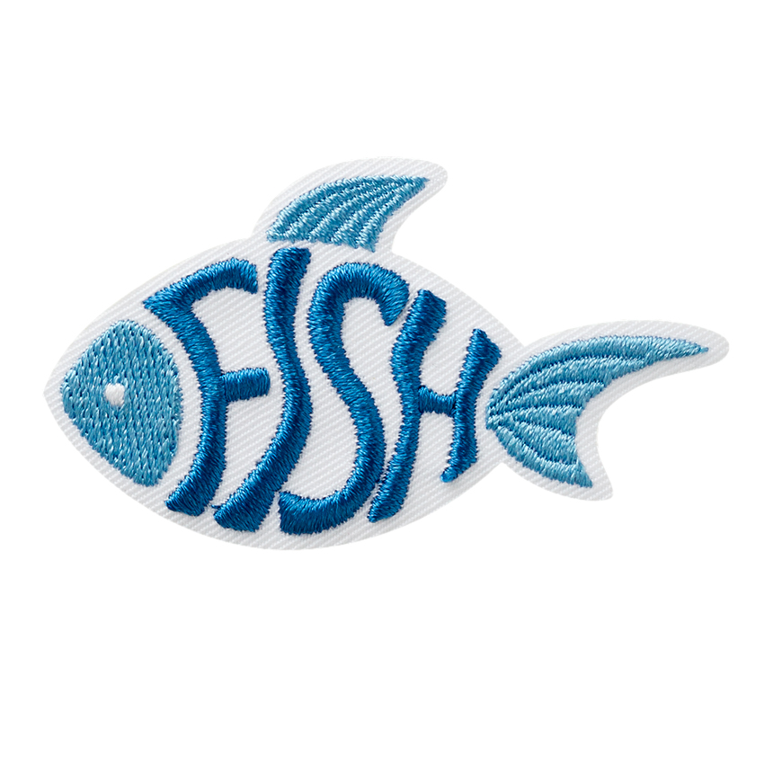 Mono Quick 08223 Fisch mit Schrift Bügelbild, Patch, ca. 3,8 x 6,5 cm Meer Fish Blau