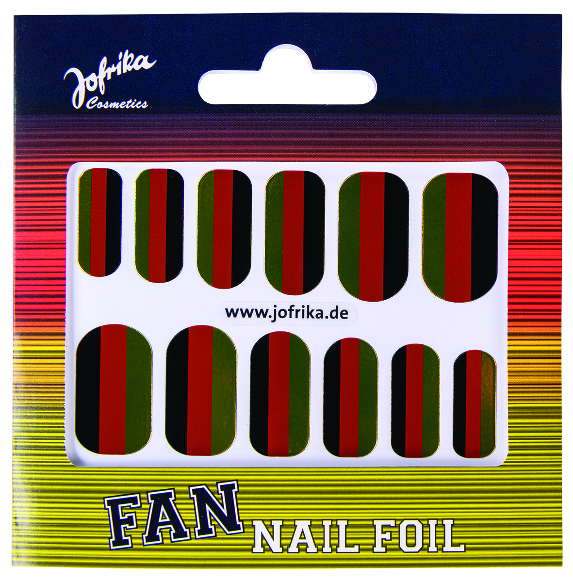 Jofrika Cosmetics 716856 - Fan Nail Foil, Nagelfolie, Fan Nägel Schwarz Rot Gold WM EM