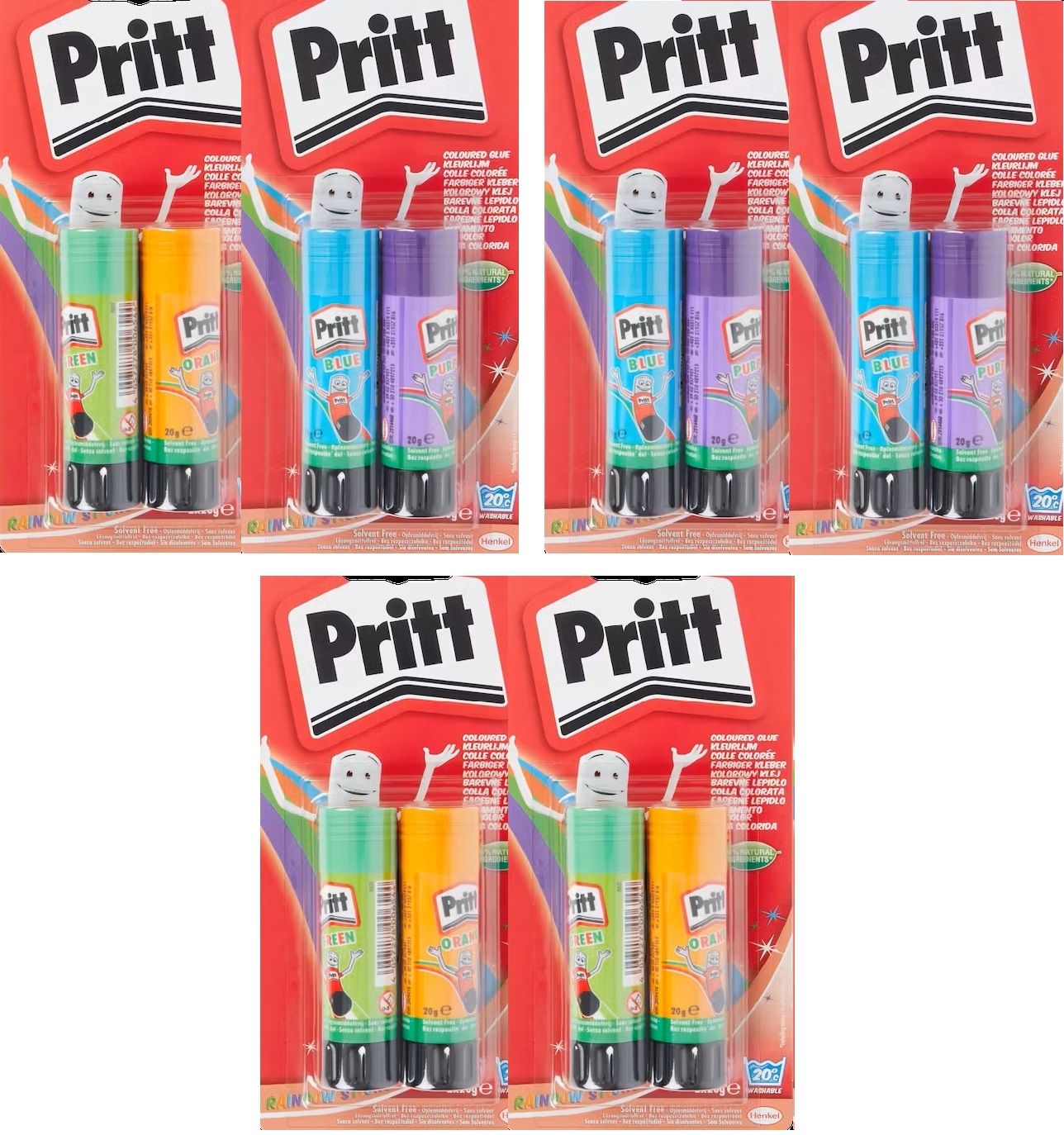 Pritt Rainbow Klebestifte, 4 Stück je 20g, Farblich sortiert! - Pritt Sticks Coloured Glue