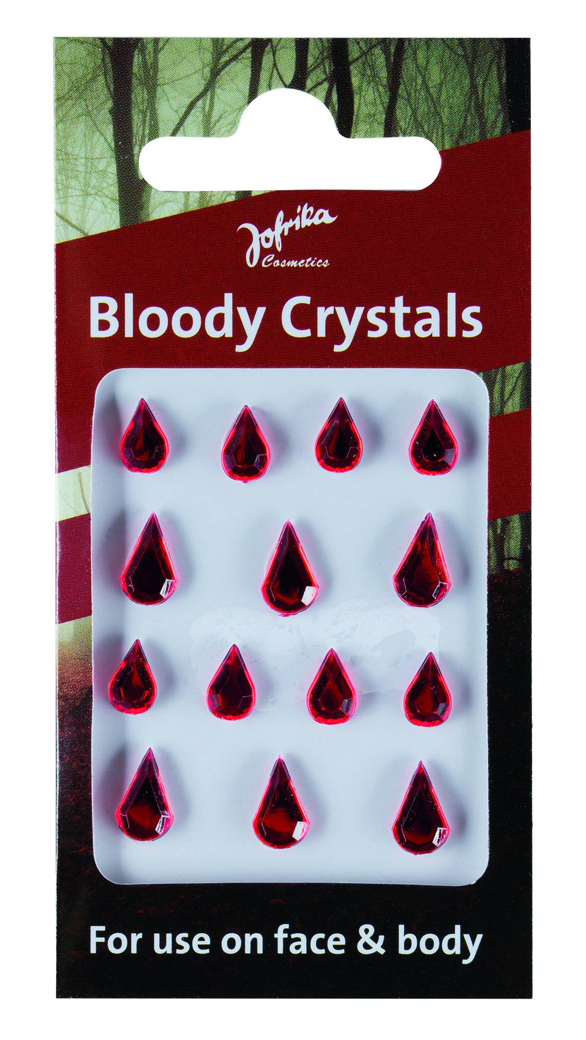 Jofrika Cosmetics 743210 - Bloody Crystals, Selbstklebende, rote Sticker in Tropfenform