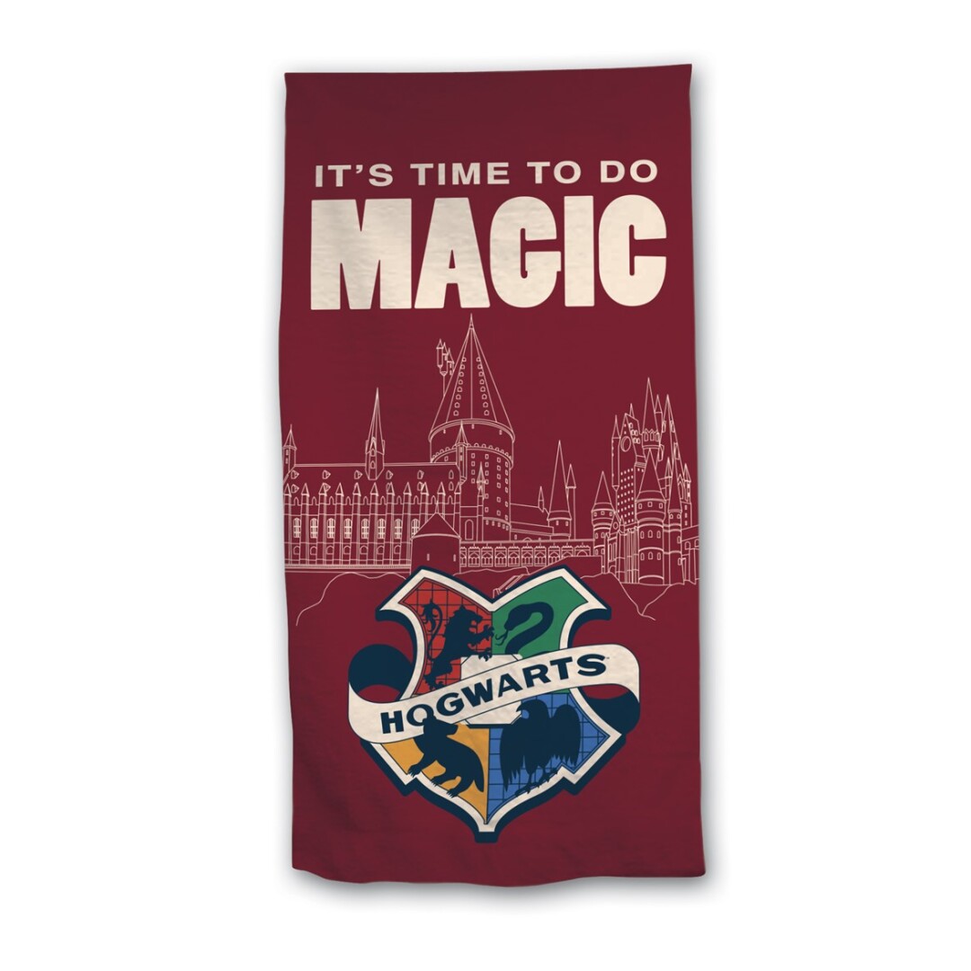 Harry Potter Strandtuch, Badetuch,  Hogwarts Logo Rot, 70 x 140 cm, It`s time to do Magic