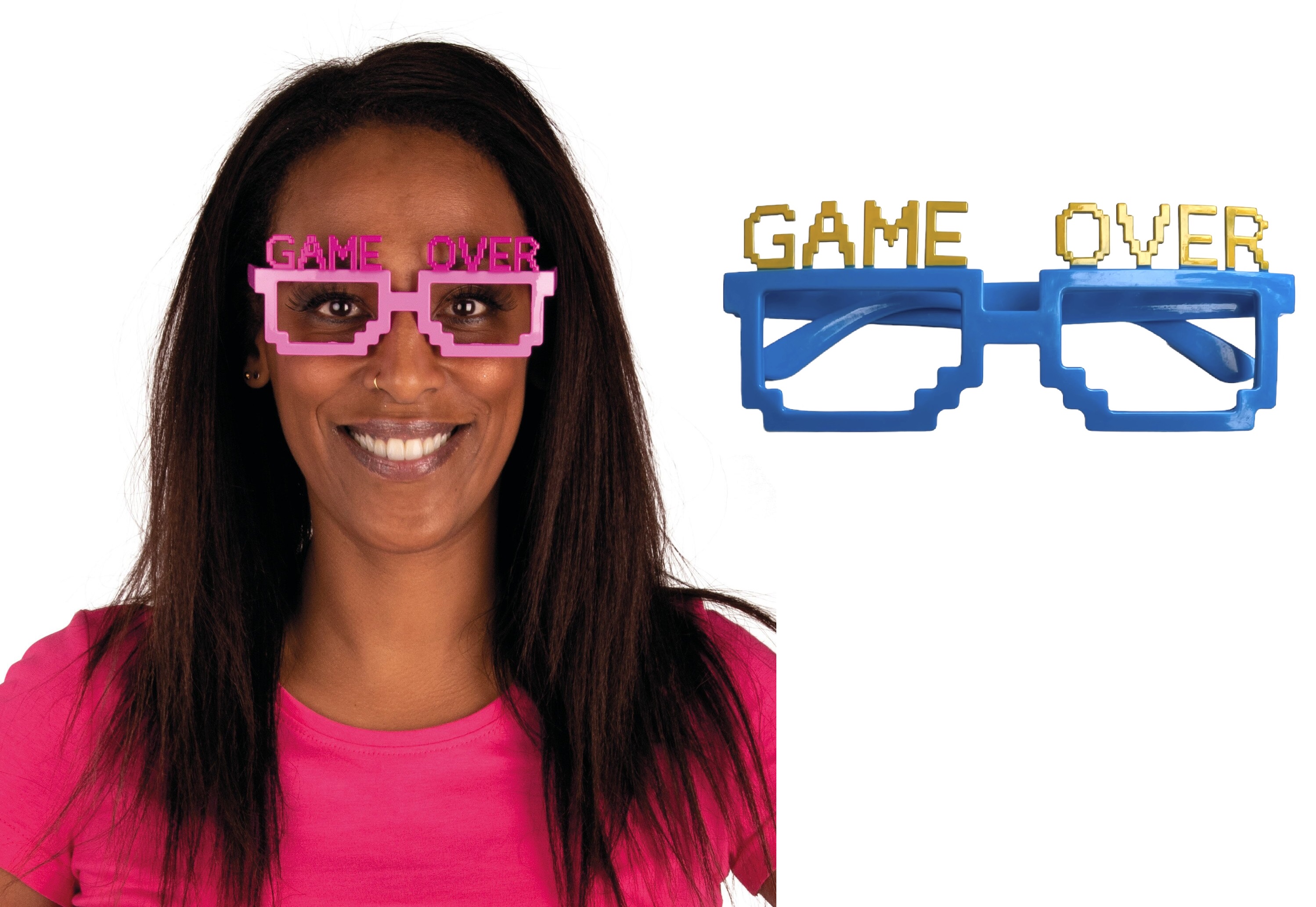 PxP 62306xx - Brille Game Over - Pink oder Blau - Spaßbrille ohne Gläser, JGA