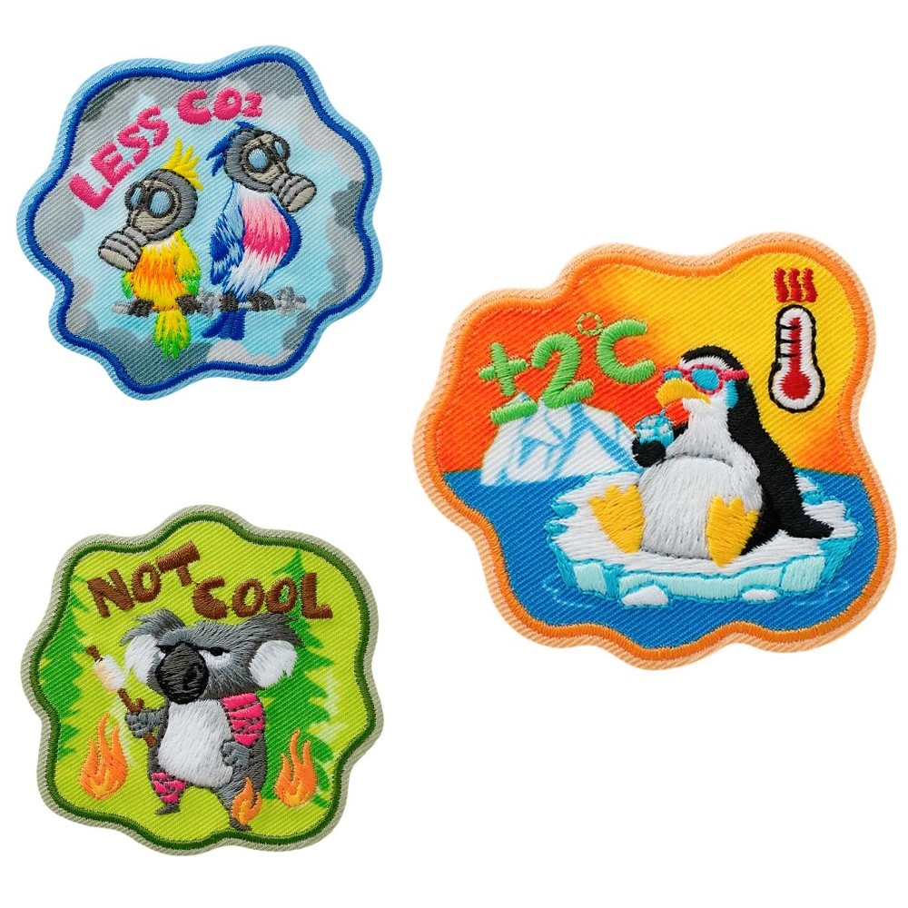 Mono-Quick 180xx RECYCL-PATCH Applikation, Vögel Less Co2, Koala Not Cool, Pinguin Temperatur, aus recycelten PET Flaschen