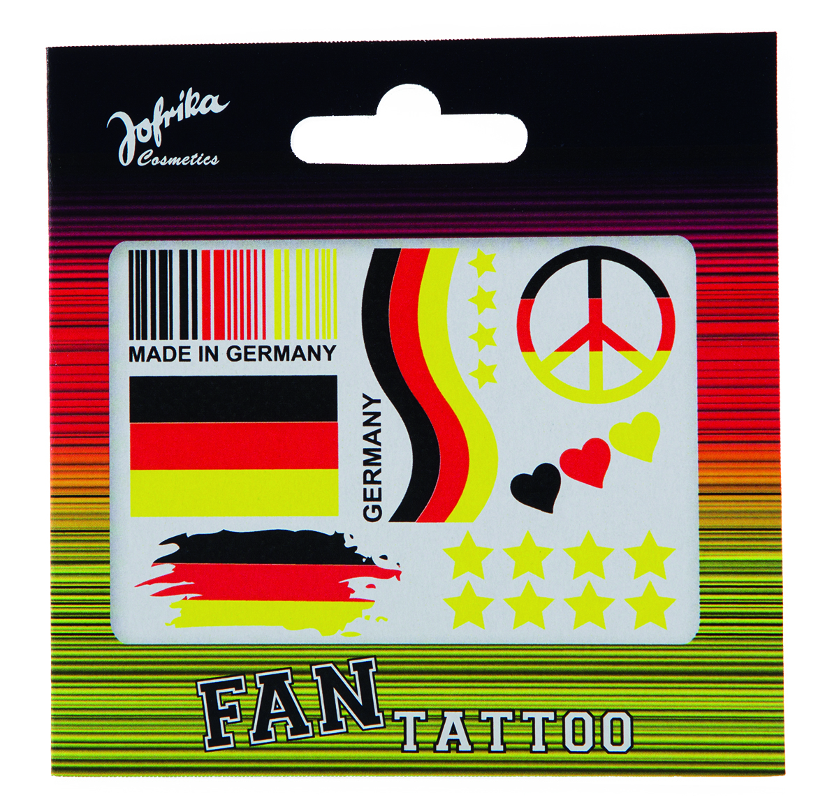 Jofrika Cosmetics 704061 - Fan Tattoos, Schwarz Rot Gold WM EM
