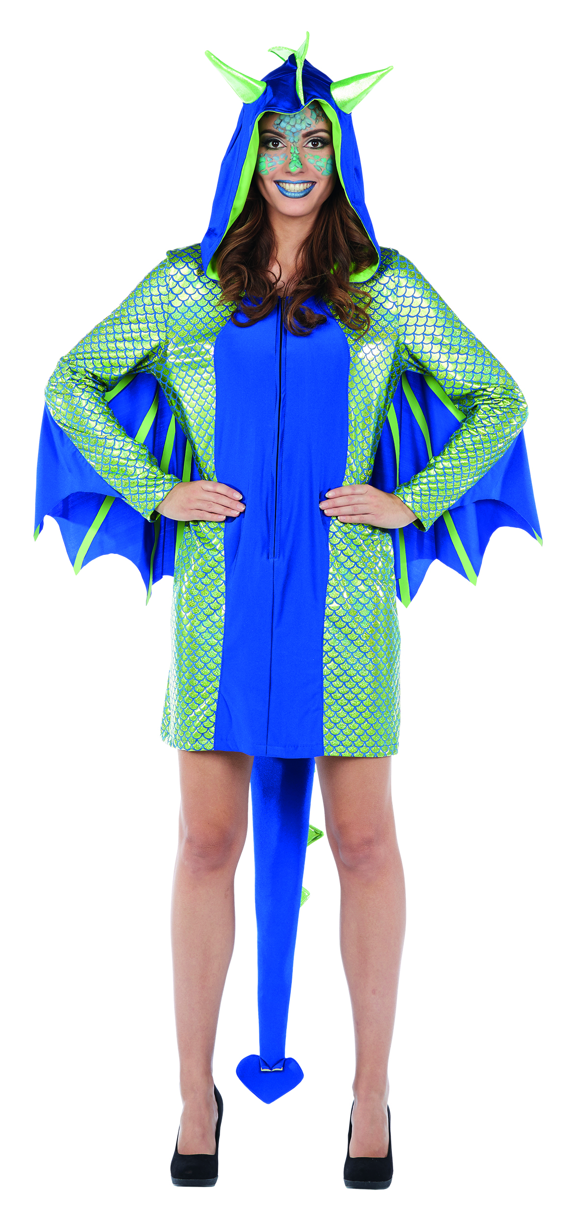 PxP 118217 - Drachenfrau Drachen Kostüm Gr. 34 - 42, Kleid Kapuzenkleid