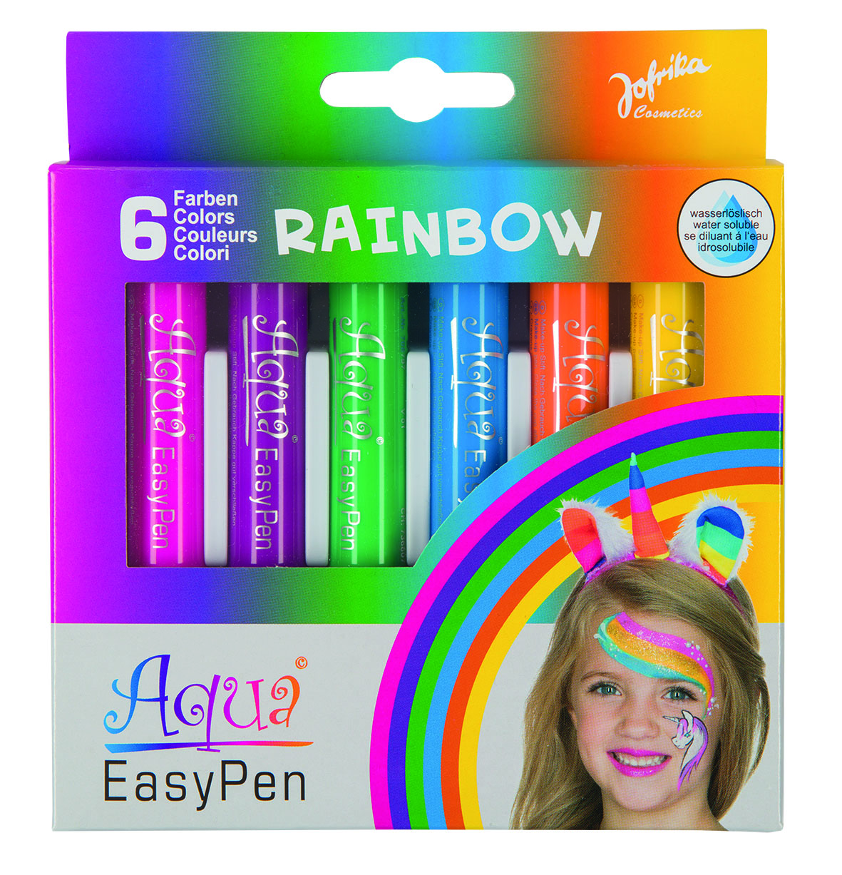 Jofrika Cosmetics 708797 - Aqua Easy Pen Box Regenbogen, 6 Stifte auf Wasserbasis, Schminkstifte Set