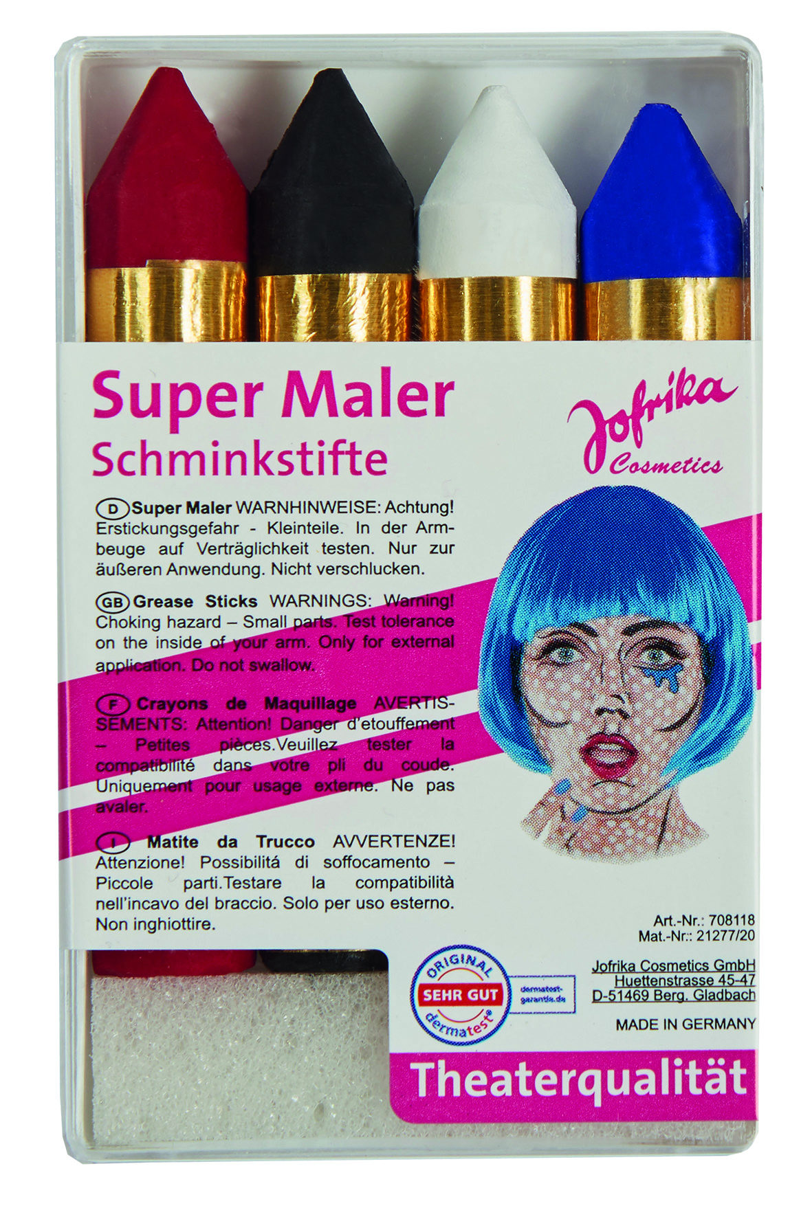 Jofrika Cosmetics 708118 - Super Maler, 4 Schminkstifte, Theaterqualität Set
