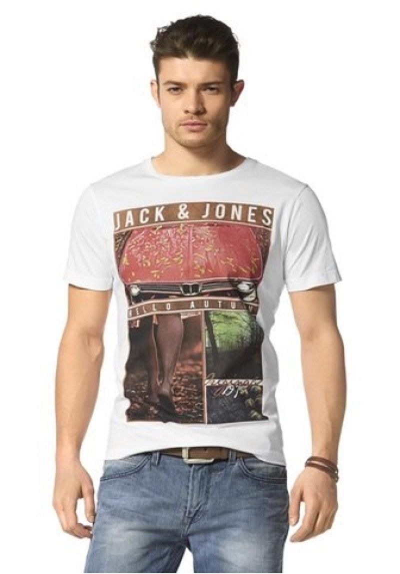 JACK & JONES Herren T-Shirt * mit Frontprint in weiß * Größe XXL * Slim-fit