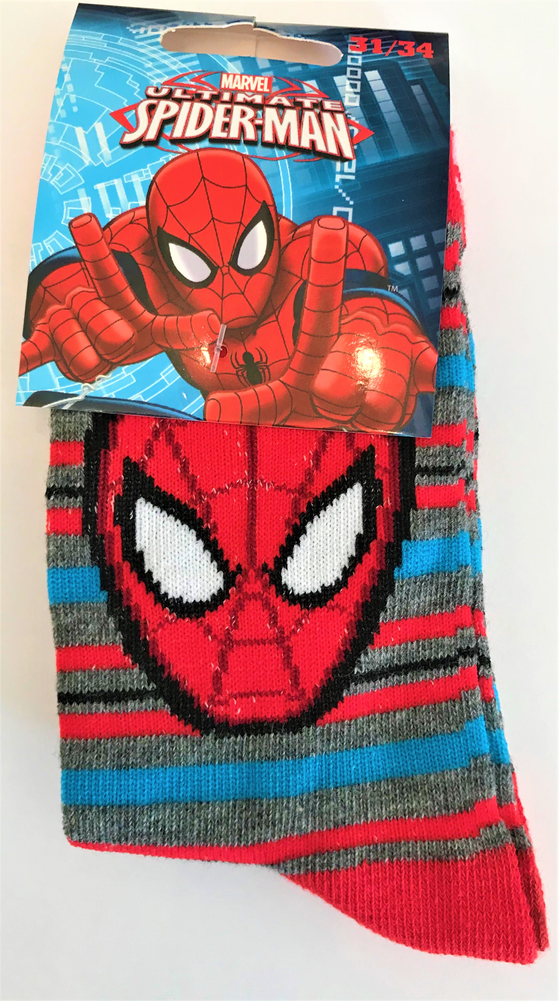 Spider-Man gestreift, Kinder Socken, Gr. 23/26 - 31/34