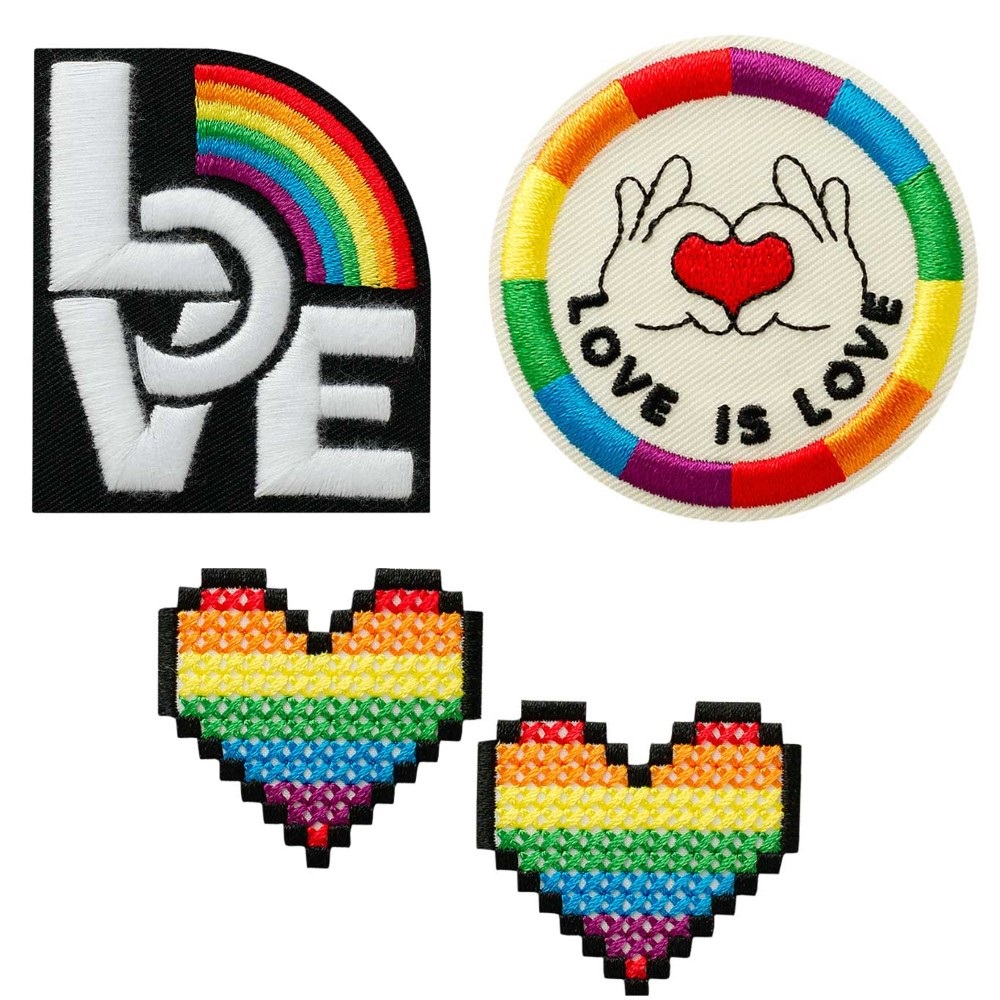 Mono-Quick 1433x Love is Love Rainbow Applikation, Bügelbild, Patch, Aufnäher Regenbogen Herz Pride