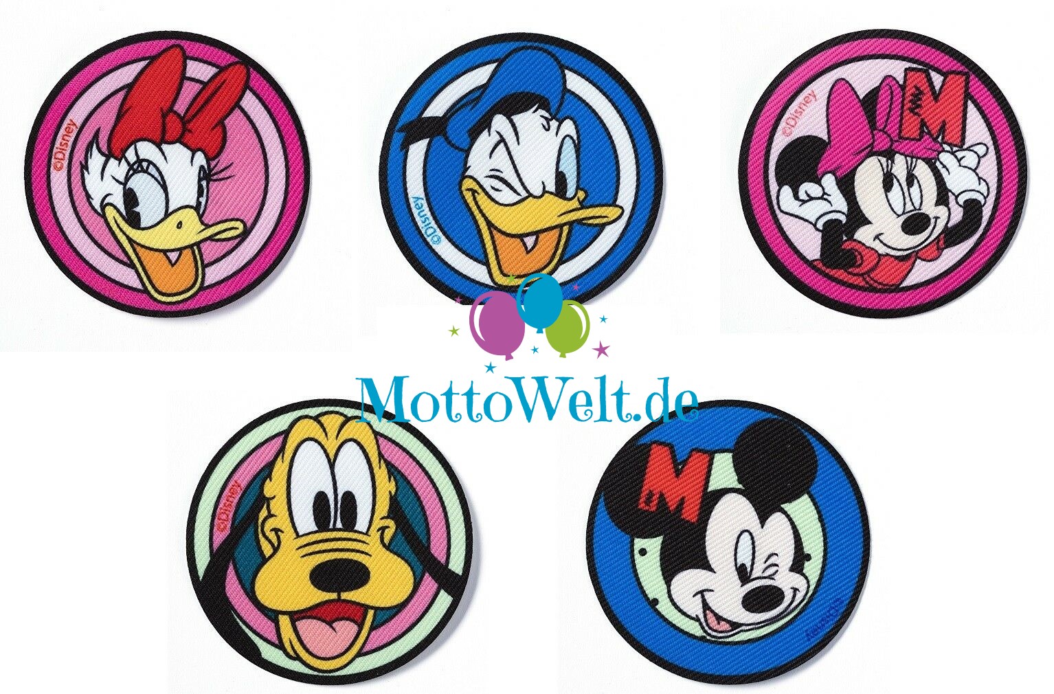 Disney 925181 Applikation Rund, Mickey Minnie Mouse Donald Daisy Pluto Bügelbild